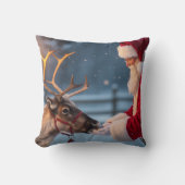 Festive Christmas Throw Pillow, Reindeer & Snowman クッション (正面)