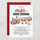 Festive Christmas Train Cookies Exchange Party 招待状 (正面/裏面)