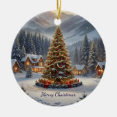 Festive Christmas tree in a mountain village セラミックオーナメント (正面)
