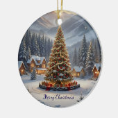 Festive Christmas tree in a mountain village セラミックオーナメント (左)