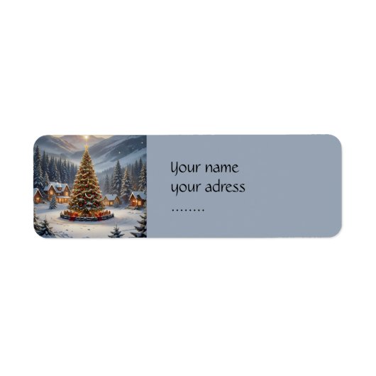 Festive Christmas tree in a mountain village ラベル (正面)