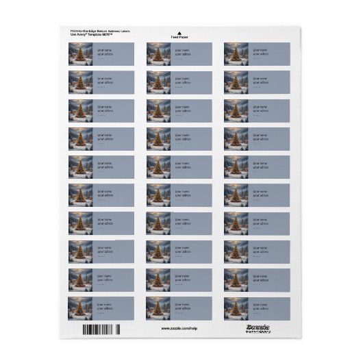 Festive Christmas tree in a mountain village ラベル (フルシート)