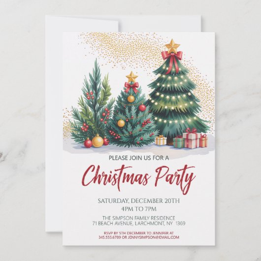 Festive Christmas Tree Party Invitation 招待状 (正面)