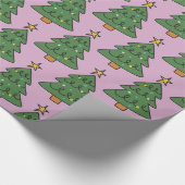 Festive Christmas tree pattern on pink ラッピングペーパー (角)