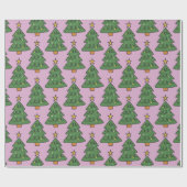 Festive Christmas tree pattern on pink ラッピングペーパー (フラット)