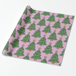 Festive Christmas tree pattern on pink ラッピングペーパー