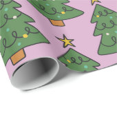 Festive Christmas tree pattern on pink ラッピングペーパー (ロールコーナー)