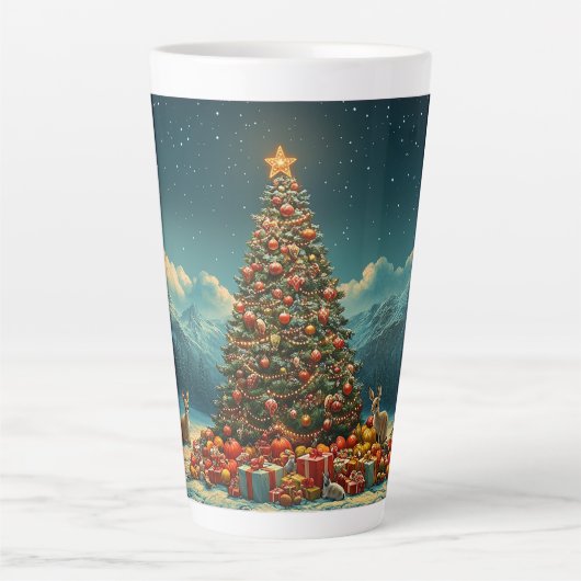 Festive Christmas Tree with Cozy Winter Design gif カフェラテマグ (正面)