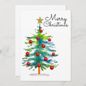 Festive Christmas Tree With Red Ornaments シーズンカード (正面/裏面)