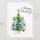Festive Christmas Tree With Red Ornaments シーズンカード (正面/裏面)