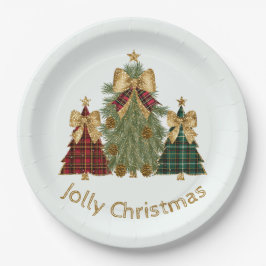 Festive Christmas Trees & Custom Name Paper Plates ペーパープレート