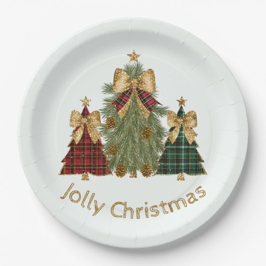 Festive Christmas Trees & Custom Name Paper Plates ペーパープレート (正面)
