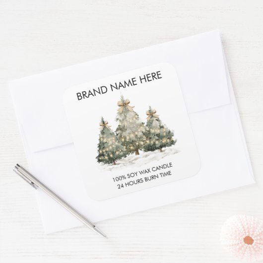Festive Christmas Trees | Modern Candle Labels スクエアシール (封筒)