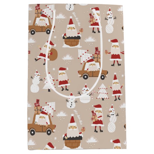 Festive Christmas Winter ミディアムペーパーバッグ (正面)