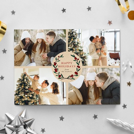 Festive Christmas Wreath 4 Photo Happy シーズンカード