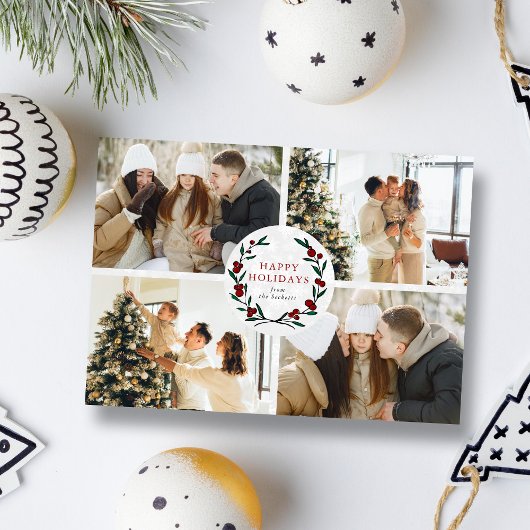 Festive Christmas Wreath 4 Photo Happy シーズンカード