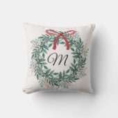 Festive Christmas Wreath Custom Initial クッション (正面)