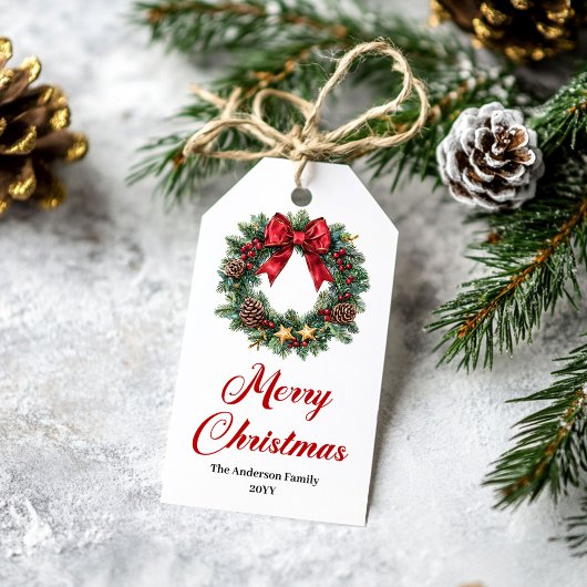 Festive Christmas Wreath Editable Holiday Tag ギフトタグ