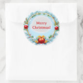 Festive Christmas Wreath Frame With Blue Pine ラウンドシール (バッグ)