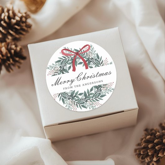 Festive Christmas Wreath Holiday Gift ラウンドシール