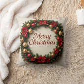 Festive Christmas Wreath Throw Pillow クッション (ブランケット)