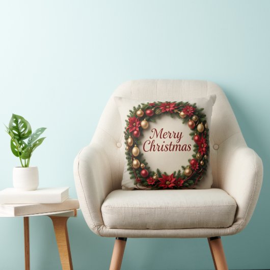 Festive Christmas Wreath Throw Pillow クッション (椅子)