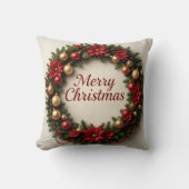 Festive Christmas Wreath Throw Pillow クッション (正面)