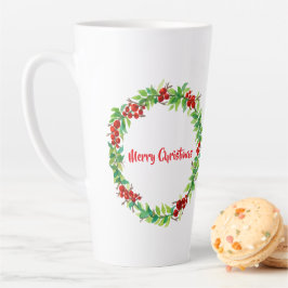 Festive Christmas wreath with red berries カフェラテマグ