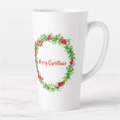 Festive Christmas wreath with red berries カフェラテマグ (右)