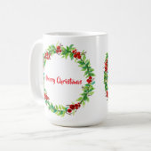 Festive Christmas wreath with red berries コーヒーマグカップ (正面左)