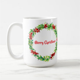 Festive Christmas wreath with red berries コーヒーマグカップ