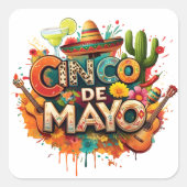 Festive Cinco de Mayo Square Sticker スクエアシール (正面)