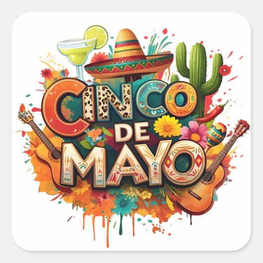 Festive Cinco de Mayo Square Sticker スクエアシール (正面)