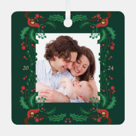 Festive Classic Christmas Floral Frame  Metal Orna メタルオーナメント