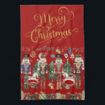 Festive Classic Nutcracker Soldiers Christmas キッチンタオル<br><div class="desc">Festive Merry Christmas kitchen towel,  with a Nutcracker Soldiers design.  (c) The Happy Cat Studio</div>