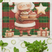 Festive Classic Red Green Gold Tartan Mrs Claus  キッチンタオル (折り畳み)