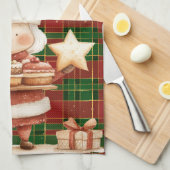 Festive Classic Red Green Gold Tartan Mrs Claus  キッチンタオル (四つ折り)