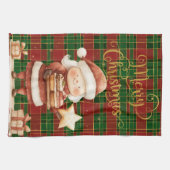 Festive Classic Red Green Gold Tartan Mrs Claus  キッチンタオル (横)