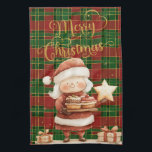 Festive Classic Red Green Gold Tartan Mrs Claus  キッチンタオル<br><div class="desc">Classic red,  green,  gold tartan Merry Christmas kitchen towel,  with a Mrs. Claus design.  (c) The Happy Cat Studio</div>