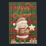 Festive Classic Red Green Gold Tartan Mrs Claus  キッチンタオル<br><div class="desc">Classic red,  green,  gold tartan Merry Christmas kitchen towel,  with a Mrs. Claus design.  (c) The Happy Cat Studio</div>