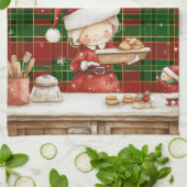 Festive Classic Red Green Gold Tartan Mrs Claus  キッチンタオル (折り畳み)