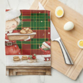 Festive Classic Red Green Gold Tartan Mrs Claus  キッチンタオル (四つ折り)