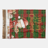 Festive Classic Red Green Gold Tartan Mrs Claus  キッチンタオル (横)