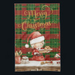 Festive Classic Red Green Gold Tartan Mrs Claus  キッチンタオル<br><div class="desc">Classic red,  green,  gold tartan Merry Christmas kitchen towel,  with a Mrs. Claus design.  (c) The Happy Cat Studio</div>