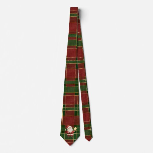 Festive Classic Red Green Gold Tartan Santa Claus ネクタイ (正面)