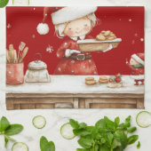 Festive Classic Red Mrs Claus Christmas Baking キッチンタオル (折り畳み)