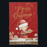 Festive Classic Red Mrs Claus Christmas Baking キッチンタオル<br><div class="desc">Festive Merry Christmas kitchen towel,  with a Mrs. Claus design.  (c) The Happy Cat Studio</div>