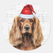 Festive Cocker Spaniel Dog on Woof Art Christmas ラウンドシール (正面)