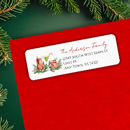 Festive Cocktails and Mistletoe Christmas Mailing ラベル
