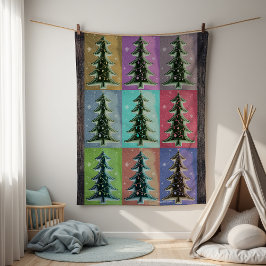 Festive Colorful Retro Personalized Xmas Trees フリースブランケット